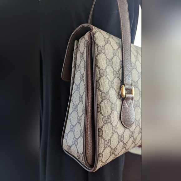 Gucci beige Ebony Vintage Coated Canvas Satchel - Picture 13 of 16
